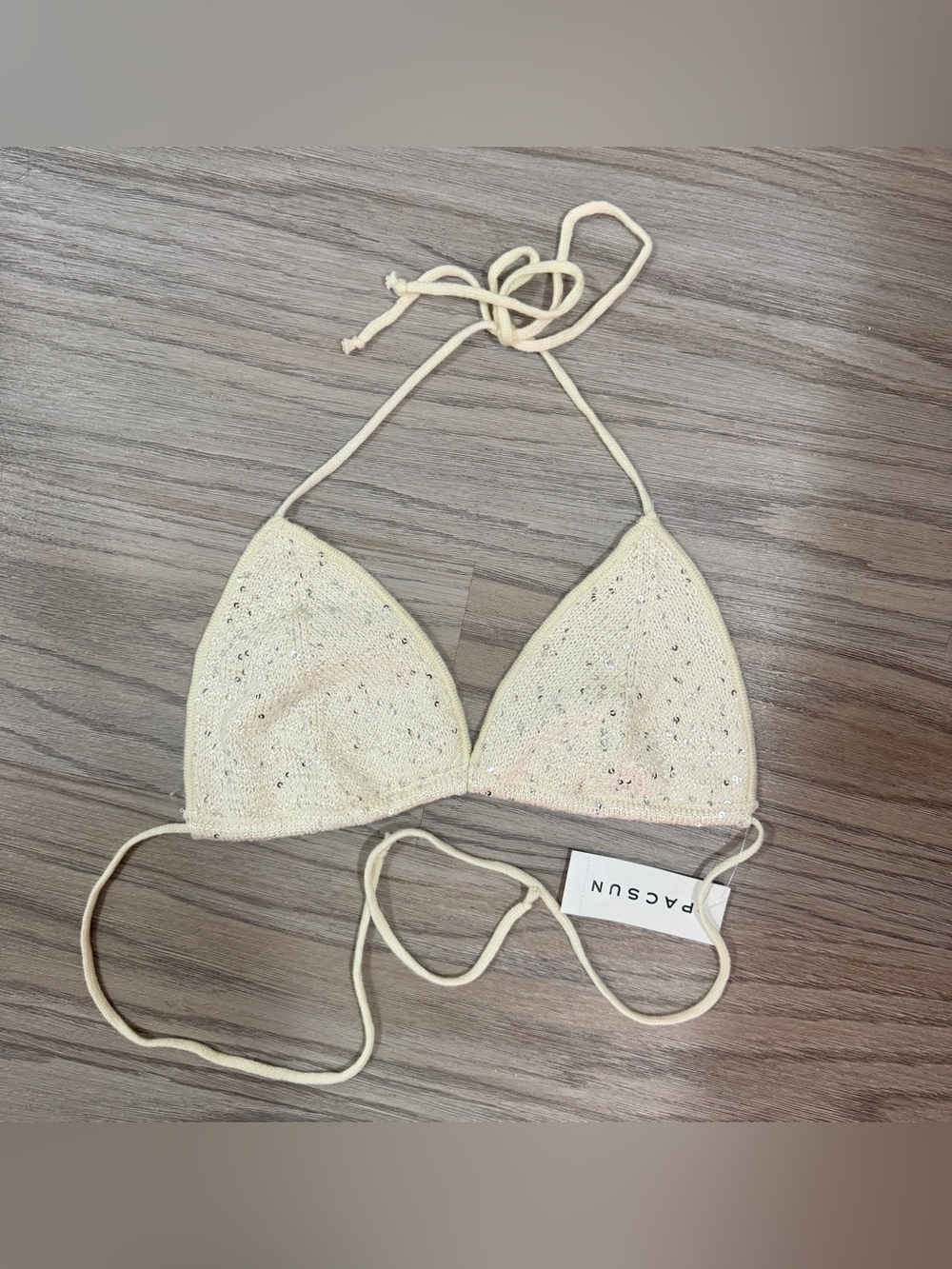 NWT PacSun Ivory Knit Glitter Bikini Top Coquette Fairy Beach Core Size Small